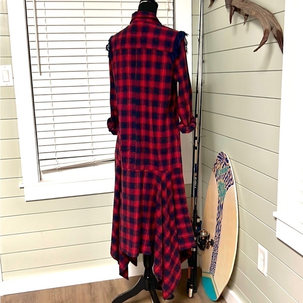 Promesa,Promenade,USA,Red Navy Plaid Cotton Button-Front Flare Midi Dress,Size L - Picture 8 of 14